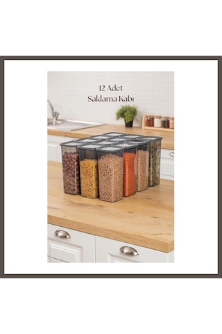 Bezos 12'li Kavanoz Seti & Saklama Kabı & Erzak Kabı 12x1900 Ml 20 Lı Etiket Hediyeli Nxrlvng Çok Renkli
