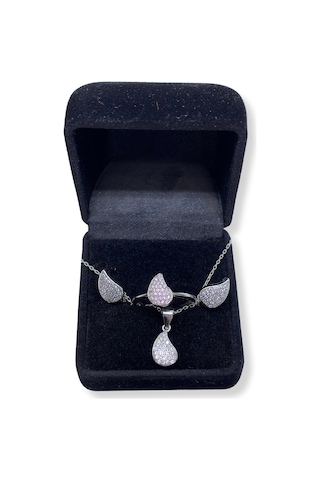 Oya Silver Beyaz Işıltılı Damla Gümüş Set&takım