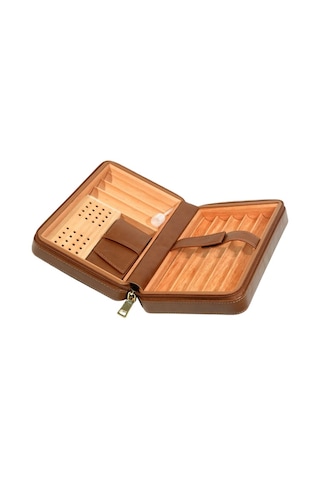 Cohiba Dahili Çakmak Kahverengi Deri Puro Taşıma Çantası & Seyahat Humidoru - Tr9767