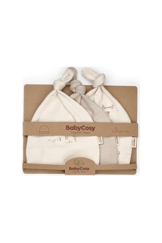 Bebek 3'lü Şapka %100 Organic Pamuk - Yenidoğan Serisi - Csy8192 Krem