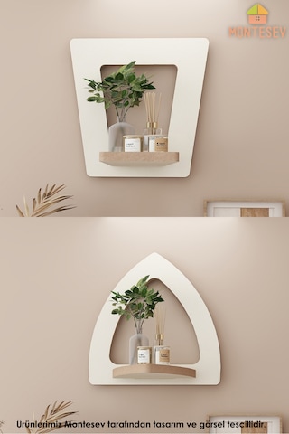 Ahşap Dekoratif Duvar Rafı 2 Li / 3 Lü Set Mtsv - 145 Beyaz