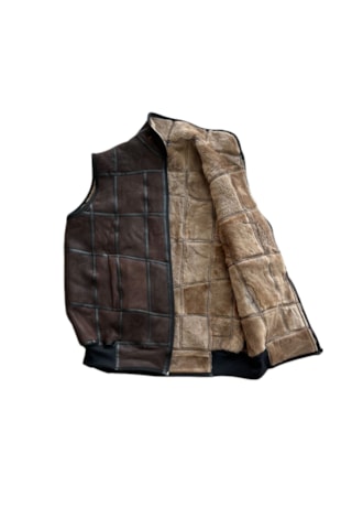 Patchwork İçi Kürk-dışı Süet Hakiki Deri Yakalı Yelek