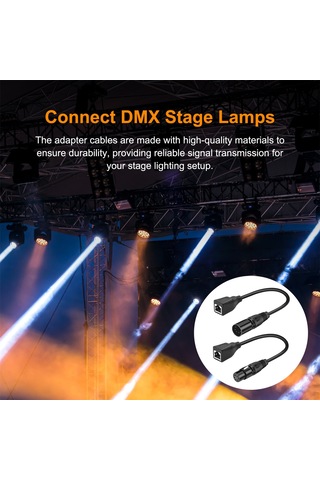Geeksen Dmx Sahne Işık Sinyali Transferi İçin 5 Pin Xlr Erkek+dişi Rj45 Adaptör Kablosu Seti 2 Adet 0.3m Siyah