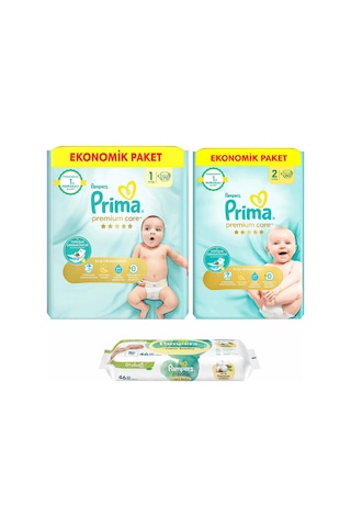 Prima Bebek Bezi Premium Care 1 Numara 70 Adet + Prima Bebek Bezi 2 Numara 60 Adet 2'li