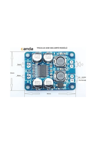 Tpa3118 Ses Amfi Modülü 60W Dc 8-24V Mono Devre