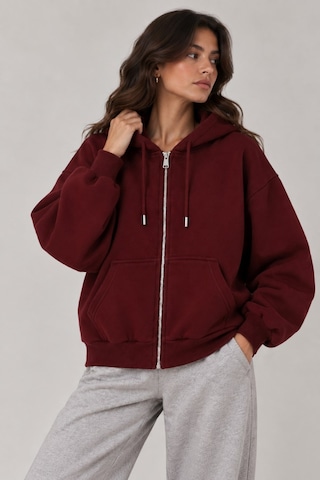 Vadon 1048 Kadın Fermuarlı Kapüşonlu Kanguru Cepli 3 İplik Pamuklu Sweatshirt Bordo
