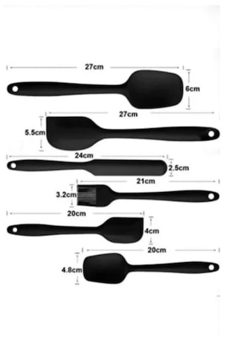 6 Parça Siyah Isıya Dayanıklı Yanmaz Yapışmaz Silikon Spatula Servis Seti