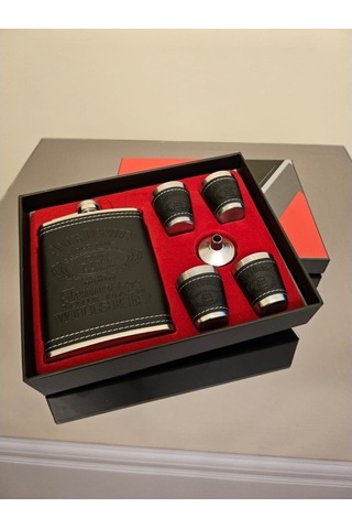 4 Shot Bardaklı Deri Kaplama Çelik Matara Seti-cengizhan Unaler