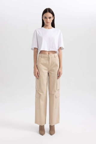 Defacto Coool Straight Fit Geniş Paça Yüksel Bel Kargo Cepli Gabardin Pantolon B1450ax23aubg159 Bej