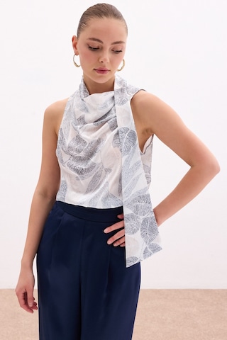 Sateen Fularlı Desenli Bluz - Siyah-136078 Siyah