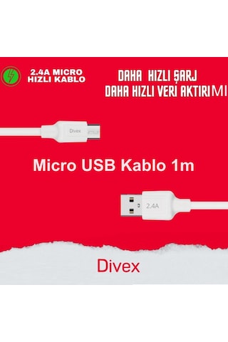 Divex 2.4a Micro Usb Hızlı Şarj Ve Data Kablosu 1m Dc-100