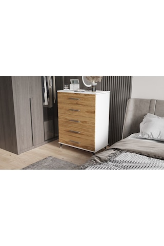 Şifonyer Beş Çekmeceli Parlak Beyaz+ud Beyaz - Ud