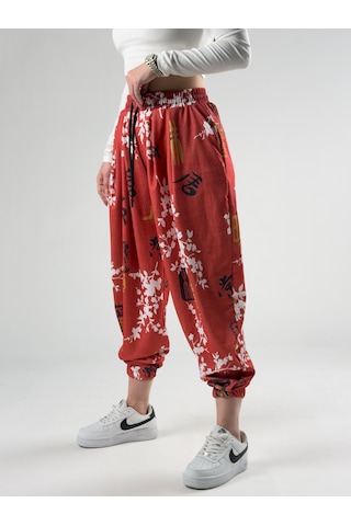 Cocopelli Chinese Ağaç Desenli Kadın Pileli Jogger Pantolon Coc2831 Desenli