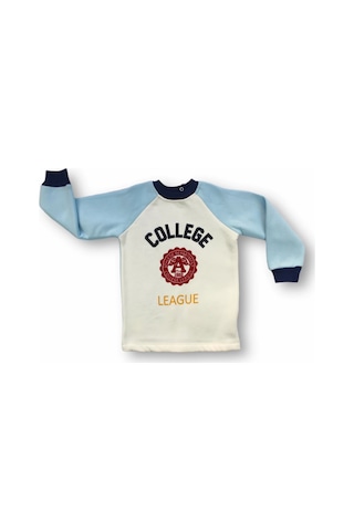 Melonika 9-12 12-18 18-24 24-36 Ay College Baskılı 3 İplik Kumaş Uzun Kollu Sweatli 2li Erkek Bebek Takımı Mavi Çok Renkli