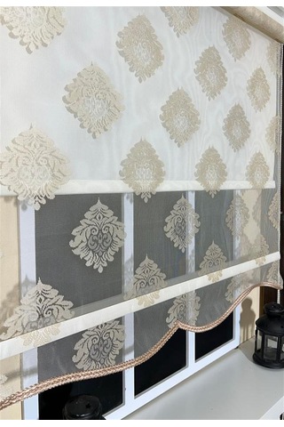 Storburada Çift Mekanizmalı Somon Tül Perde Ve Ekru Stor Perde Stb45239-v106 Bej