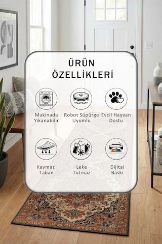 Arm-05 Dijital Baskılı Kaymaz Yıkanabilir Yolluk Kahve