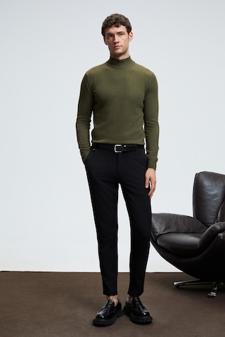 Grimelange REBEL Erkek Yarım Balıkçı Yaka Basic Slim Fit Triko Haki Kazak