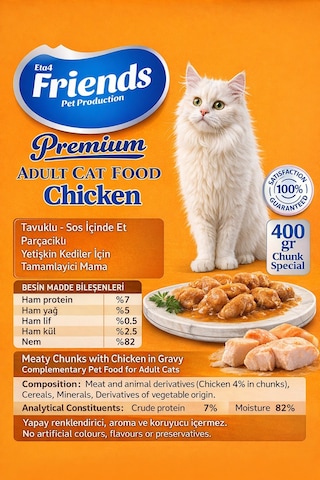 Premium Tavuklu Yetişkin Kedi Konservesi 400 Gr Özel Formül Yaş Mama