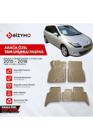 Renault Grand Scenic 3 7 Koltuk 2010-2016 3D Bej Paspas Takımı