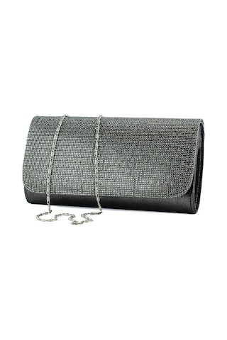 Erkan Saçmacı Antrasit Kristal Taşlı Zincir Askılı Manyetik Kapaklı Abiye El Çantası Antrasit