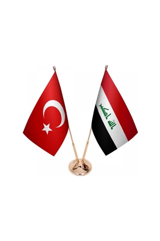 Masa Üstü Irak Bayrağı Türk Bayrağı İkili Pirinç Direk Masa Bayra