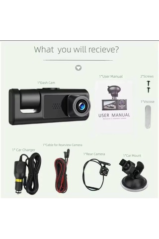 Buğz 3 Kanal Araba Dvr Hd 1080p 3 Lensli Araç İçi Kameraüç Yönlü Kamera Dvr Araç Kamera