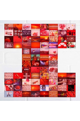 Pinterest Aesthetic Kırmızı Duvar Posteri Kolaj 80 Adet 10x15 Cm
