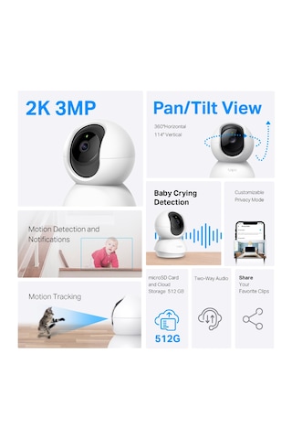 Tp-LİNK Tapo Tc71 2k İç Mekan 3mp Gece Görüşlü Wi-fi Güvenlik Kamerası