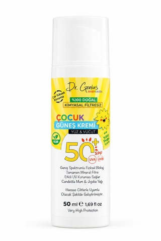 Dr. Genius %100 Doğal Spf 50+ Yüksek Korumalı Bebek Ve Çocuk Yüz/vücut Güneş Kremi - 50 Ml