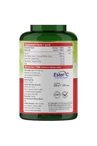 Natures Supreme Ester-C 1000 Mg C Vitamini 120 Tablet Aromasiz