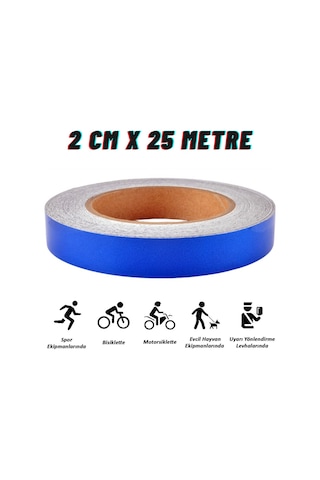 Carub Reflektif Fosforlu Şerit Bant 2 Cm X 25 Metre Mavi İkaz Bandı BR2405204
