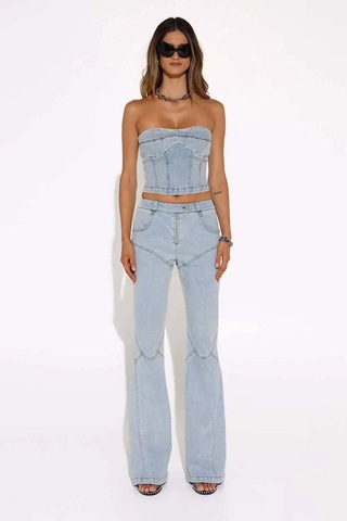 American Rag Cie Leon Jeans: Yüksek Bel, Boot Cut, %100 Pamuk, Moda Pantolon Açık Mavi