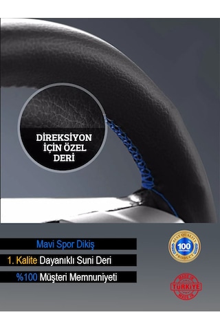 Audi A1 Deri Direksiyon Kılıfı, Mavi Şeritli Spor Dikiş-5215 Çok Renkli