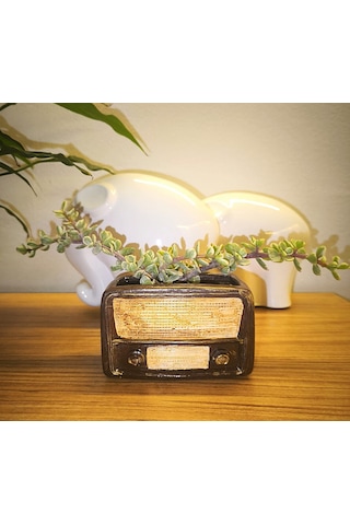 Artepieza Retro Radyo Sukulent Saksısı Ve Kalemlik - Masaüstü Dekoratif Organizer Kahverengi 12 8 12cm