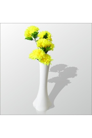 Uzun Fil Ayağı 40 Cm Akrilik Beyaz Vazo Sarı Çiçekler