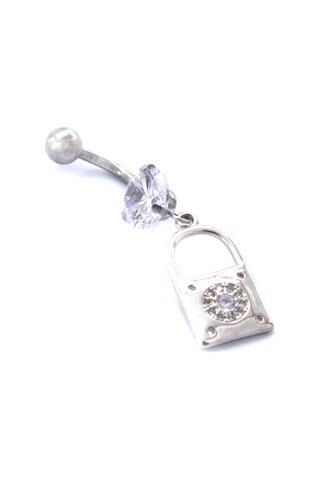 Ferizz 316l Çelik Zirkon Taşlı Kilit Piercing Prc-131 Gümüş