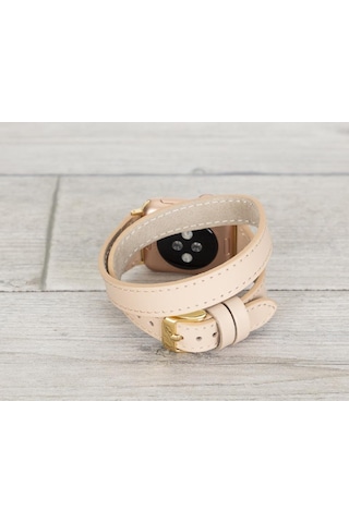 Bouletta Apple Uyumlu  Watch Deri Kordon 42-44-45mm Slim Double Tour GT NU1 Pembe