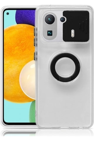More Tr Ally Xiaomi Mi 11 Pro Kılıf Sürgülü Kamera Lens Korumalı Yüzük Standlı Silikon Kılıf Siyah