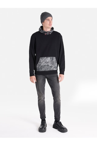 Colin's Colins Regular Fit Baskılı Kapüşonlu Siyah Erkek Sweatshirt Cl1064778 Siyah