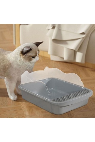 Suofeng Küçük Kedi Kumu Kavanozu - Yarı Kapalı Dışarı Dağılımı Engelliyor - Güncellenmiş Kulaklı Model Gri