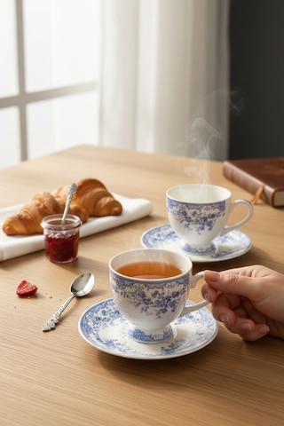 2 Kişilik Vintage Blue Kahve Fincanı-5886 Mavi