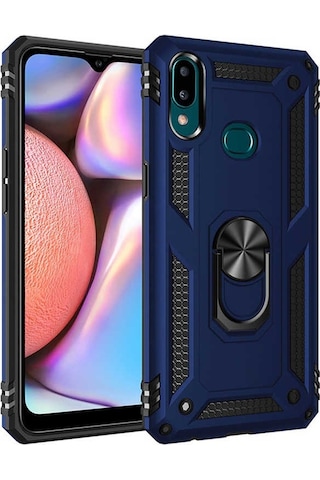 Samsung Uyumlu Galaxy A10s Kılıf Sert Silikon Yüzüklü Stand Özellikli Kapak