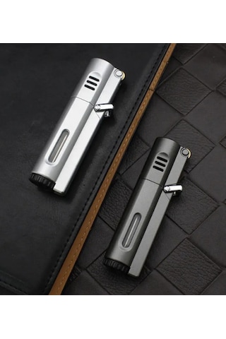 Premiumquality Gümüş 3 Torch Pürmüz Metal Puro Çakmağı