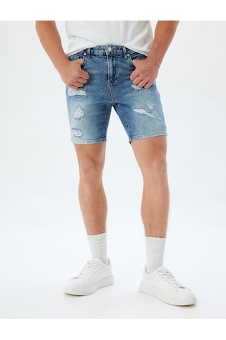 Koton Slim Fit Kot Şort Bermuda Cepli Yıpratma Detaylı Pamuklu Açık İndigo 4sam40056ıd Açık İndigo