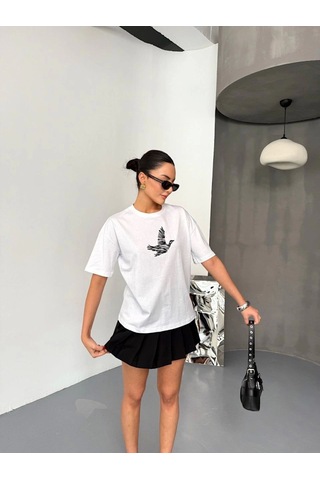 Efnaz Style Kısa Kol Baskılı T-shirt - Beyaz