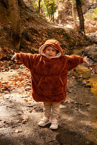 Luckka Heritage Çift Katlı Wellsoft Çocuk Giyilebilir Battaniye - Peluş Panço Oversize - Ztpufbat Kahverengi