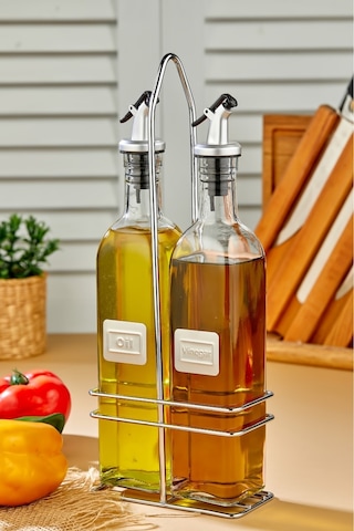 Cooker 2'li 500 Ml Cam Yağdanlık Sosluk Baharatlık Seti Şeffaf