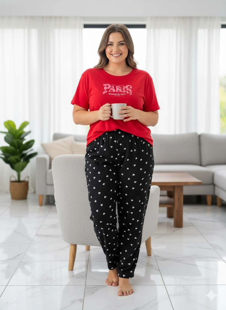 Kadın Büyük Beden Pijama Takım Koyu Gri