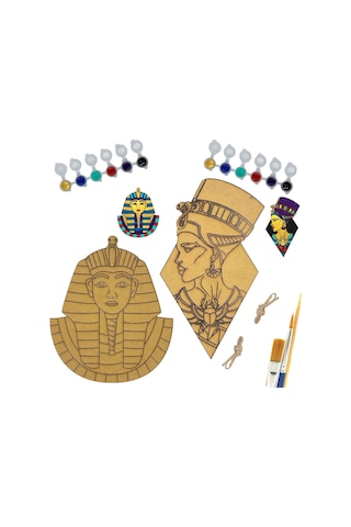 Firavun Tutankamon Ve Kraliçe Nefertiti Ahşap Boyama Tuval Seti Hediye Hobi Kiti Büyük Boy 2 Li Set 30 Cm 26 Cm