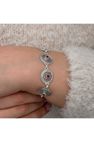 Artsmagazinmücevher Gümüş Telkari Yakut Taşlı Kadın Bileklik